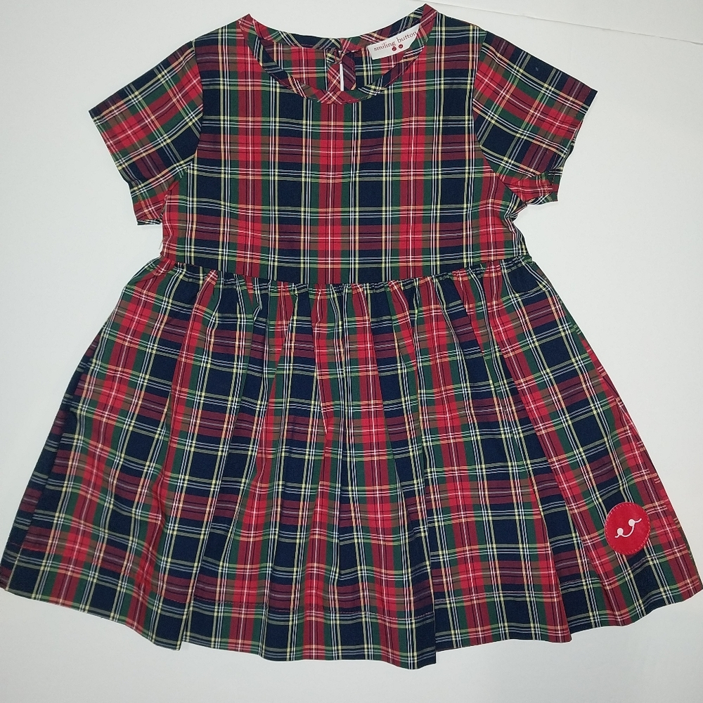 Smiling Button Plaid Dress